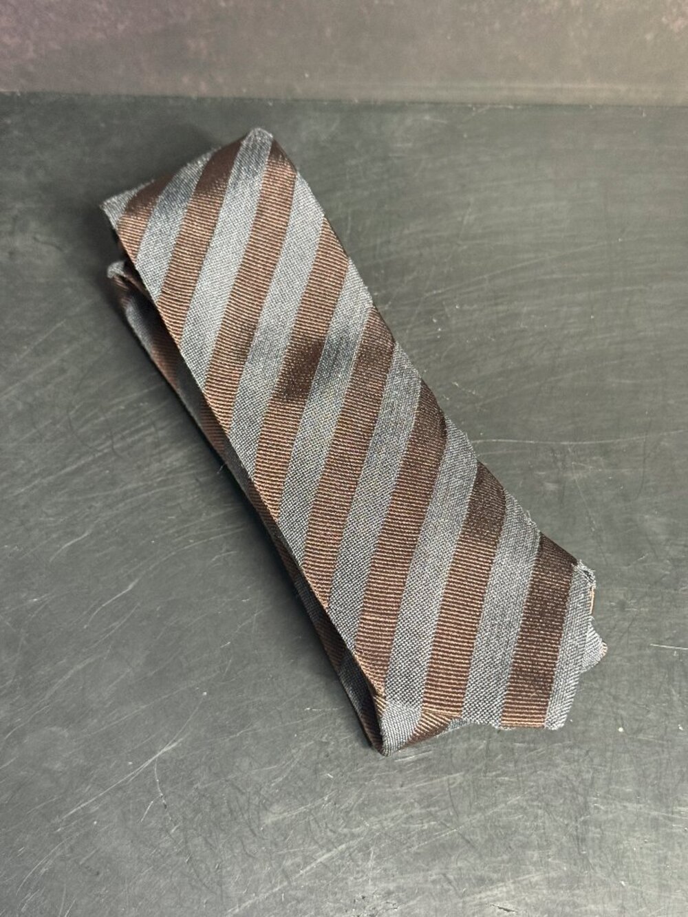 Hugo Boss Brown Slate Blue Striped Tie Made in Italy
